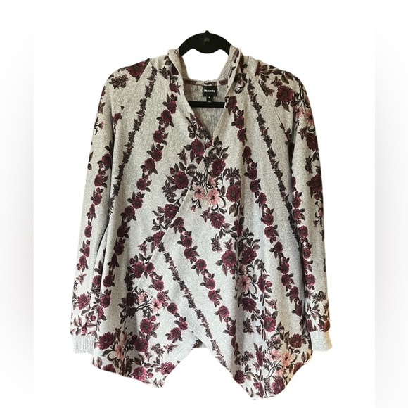 🤎3/$10 Floral Open Knit Hooded Cardigan Size Medium - Picture 6 of 13